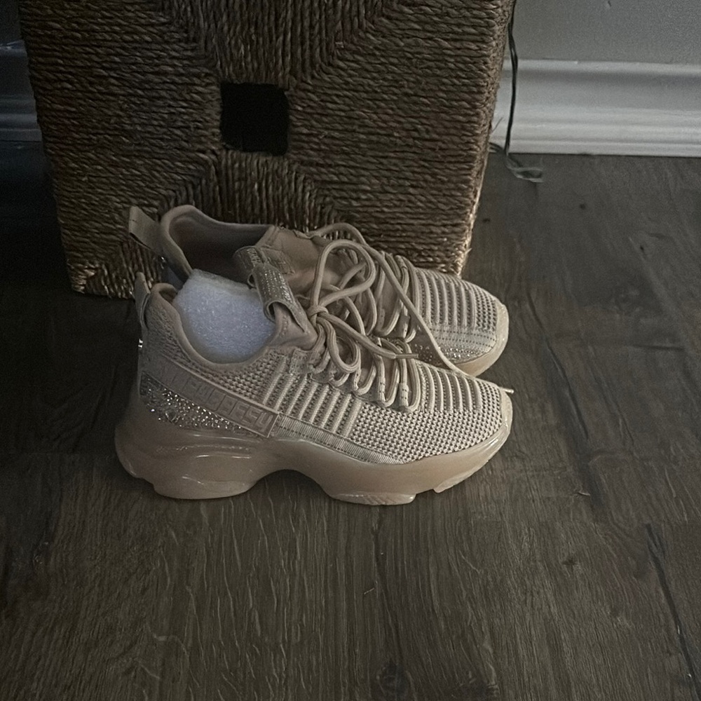 Beige Knit Sneakers with Glitter Detail